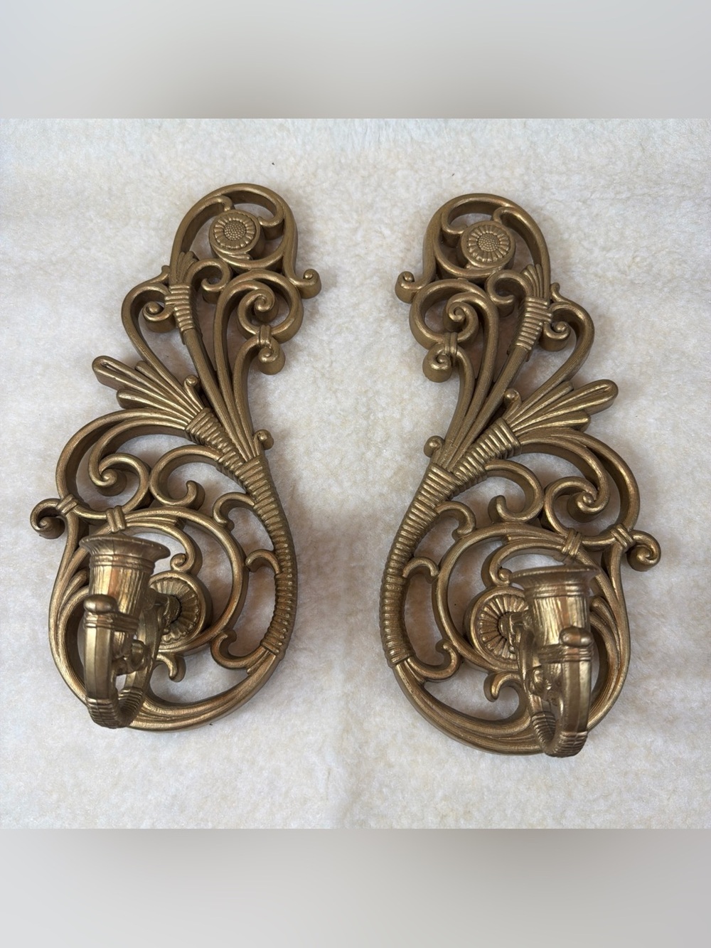 Syroco Ornate Gold Wall Sconce Pair